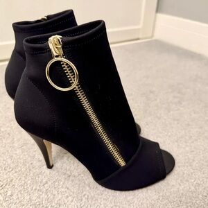 Karen Millen Black Heeled Boots with Gold Zipper